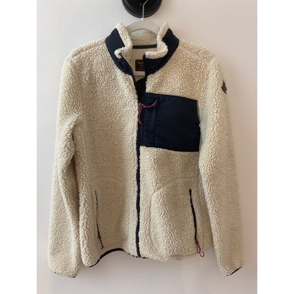 Burton Womens Fleece Jacket M White & Navy Polyester Sherpa Dryride - Picture 1 of 6